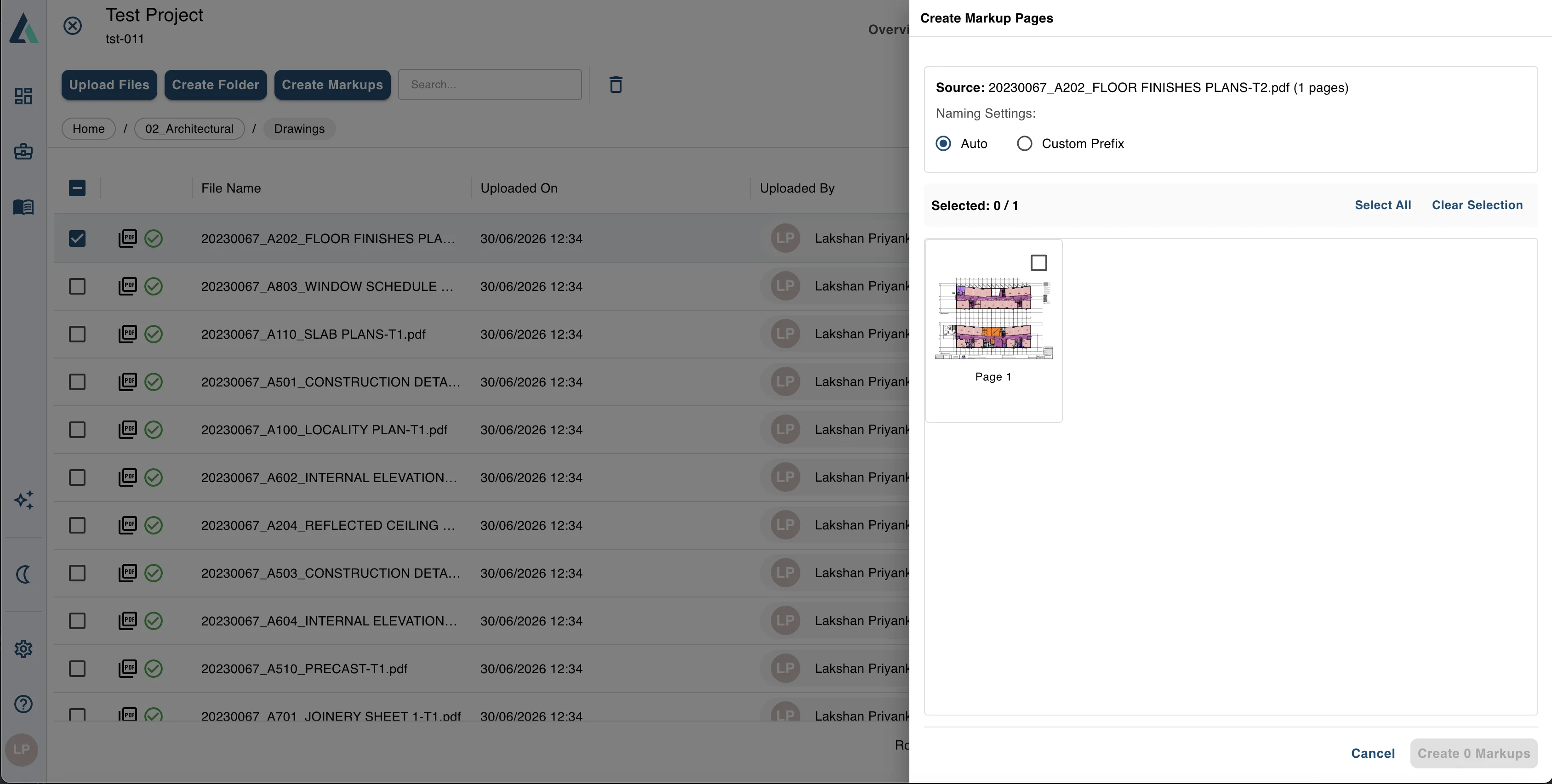 Create Markup wizard showing page selection and bulk creation options