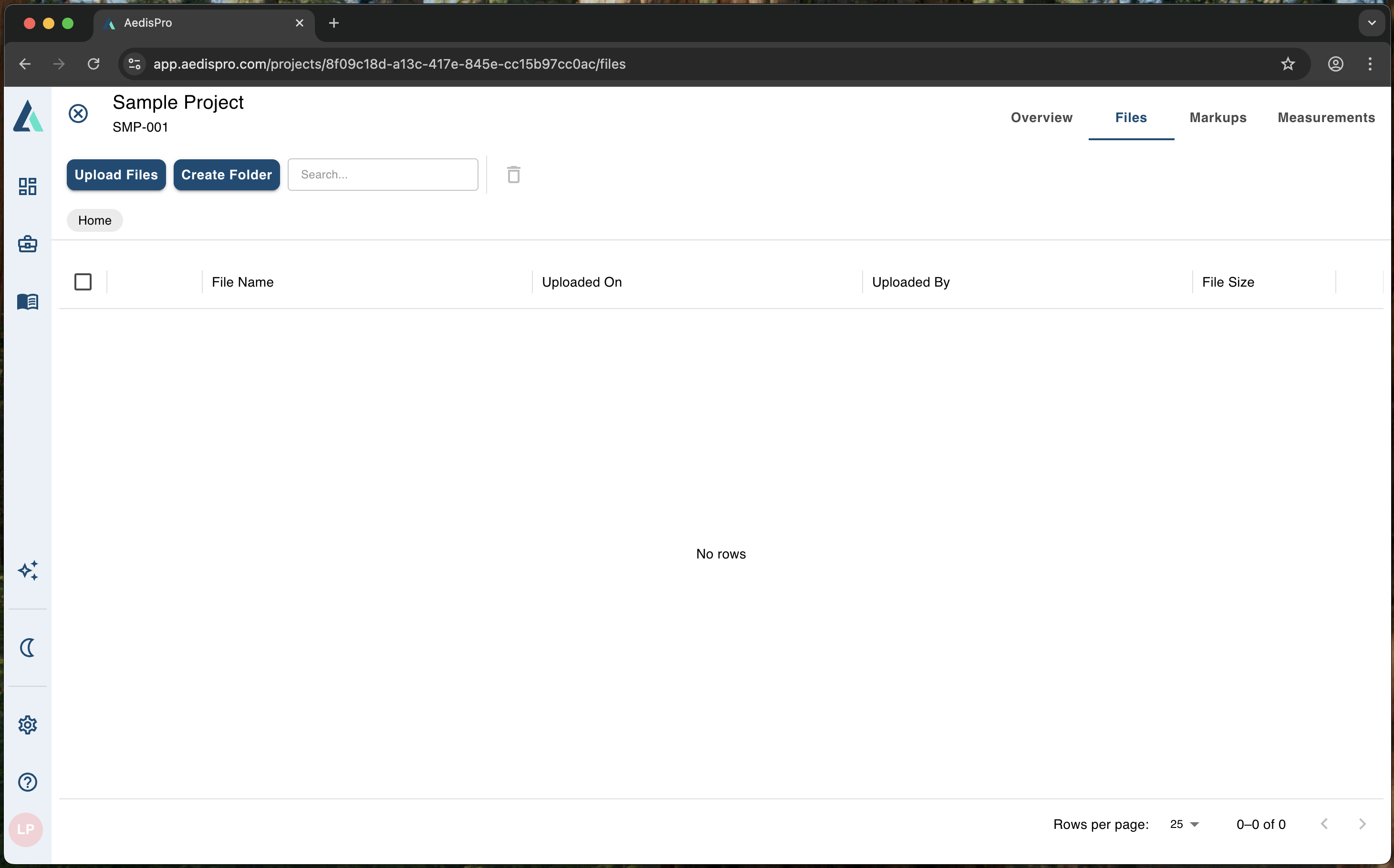 AedisPro Files tab interface showing file management options