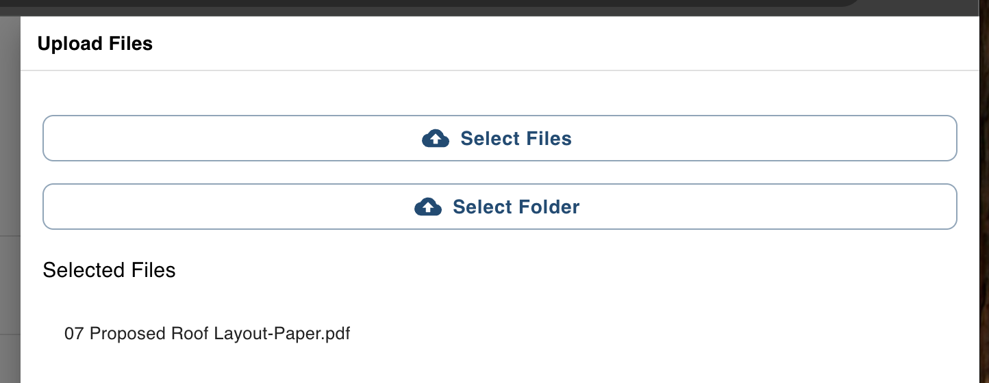 Upload dialog for selecting PDF files