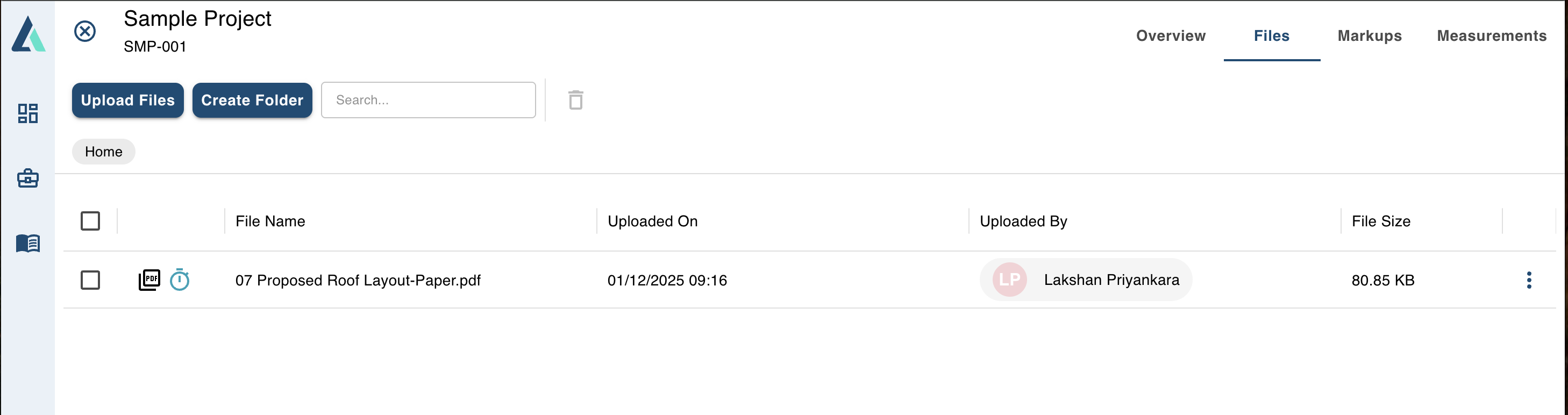 Files list showing uploaded PDFs organized in folders