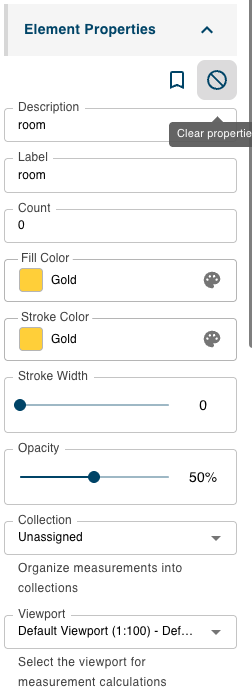 Element Properties panel showing customization options for measurement elements