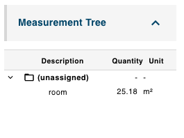 Measurement Tree showing organized list of all measurements and quantities