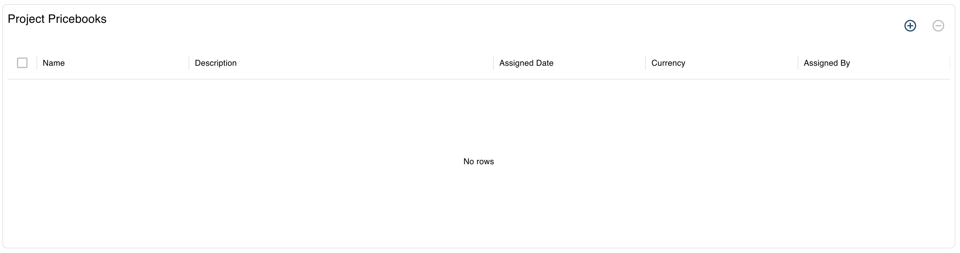 Project Price Books interface showing pricing configuration